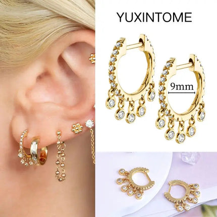 White Color Zircon Hoop Earrings 925 Sterling Silver Needle Cross/Star/Flower/Water Drop Pendant Gold Earrings Luxury Jewelry PlatiNum