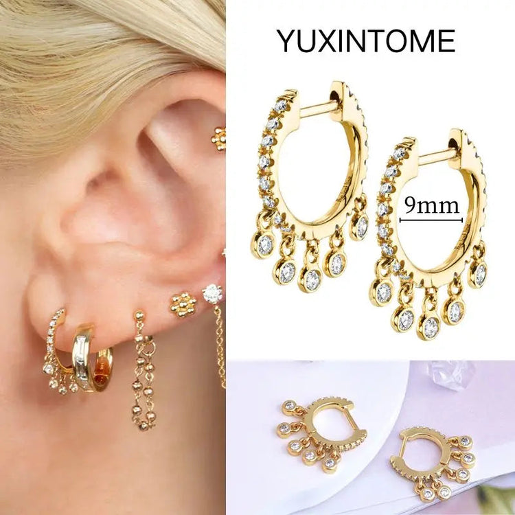 White Color Zircon Hoop Earrings 925 Sterling Silver Needle Cross/Star/Flower/Water Drop Pendant Gold Earrings Luxury Jewelry PlatiNum