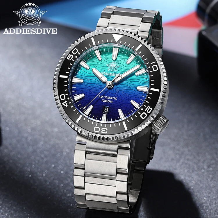 ADDIESDIVE Men Watch 100Bar Diver Fiery Sunset Cloud  8215 Sapphire Glass BGW9 Luminous Reloj Automatic Mechanical Watch AD2526