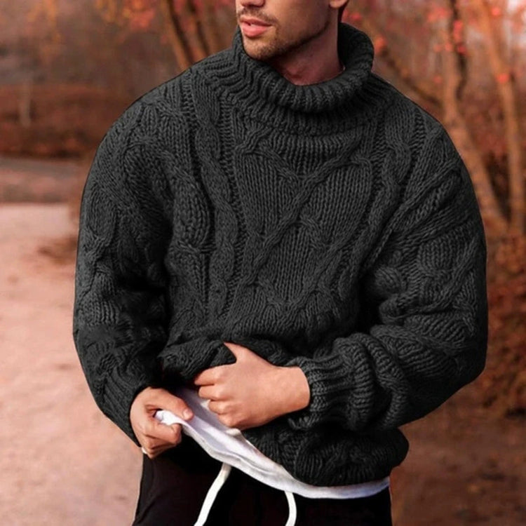 Autumn and winter European and American fashion casual twisted flower high neck pullover men's sweater men's knitted sweater top