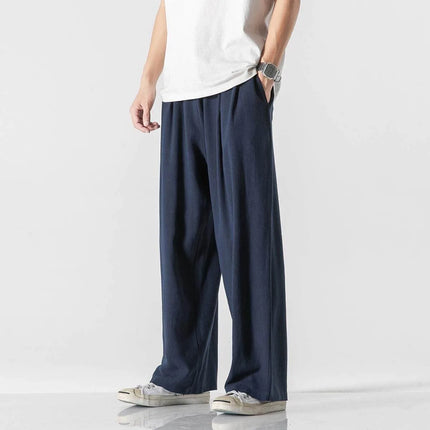 Pantaloni da uomo in cotone e lino, comodi, traspiranti, con elastico in vita, pantaloni da uomo in tinta unita, casual, stile Harajuku, pantaloni larghi a gamba dritta