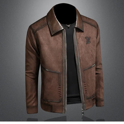 Minglu Faux Leather Autumn Winter Men's Jackets Luxury Solid Color Turn Down Collar Zipper Casual Male Coats Man Outerwear 4XL