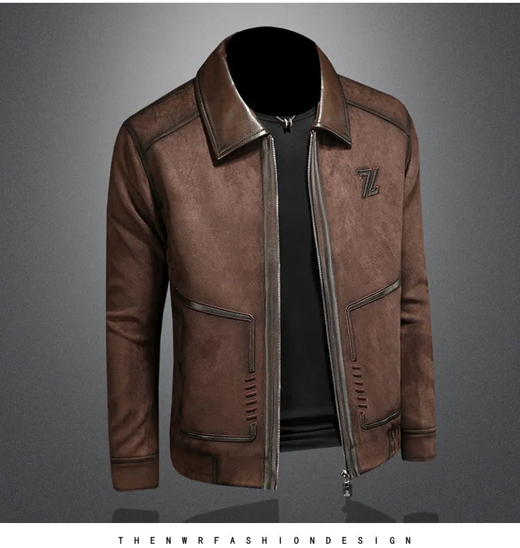 Minglu Faux Leather Autumn Winter Men's Jackets Luxury Solid Color Turn Down Collar Zipper Casual Male Coats Man Outerwear 4XL