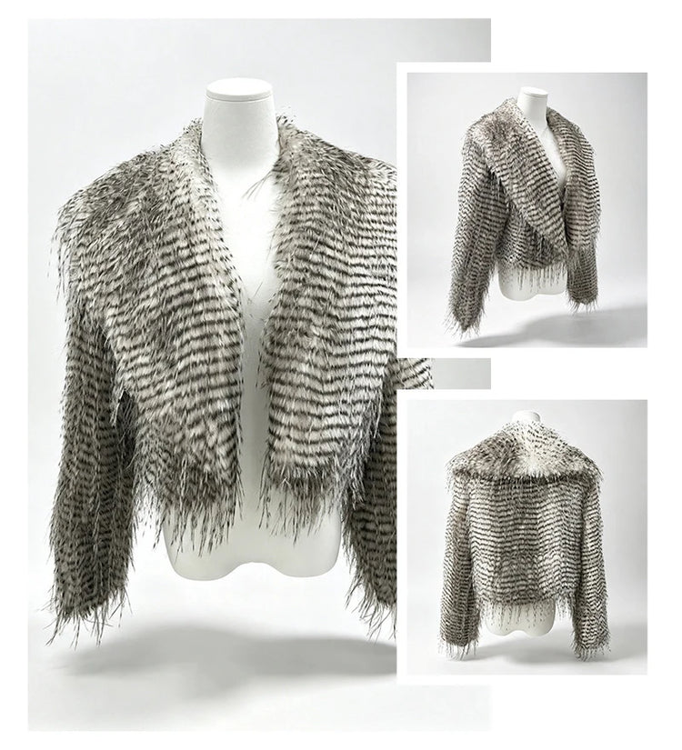 ZADORIN Elegant Big Collar Faux Canary Feathers Fluffy Faux Fur Coat Woman Cropped Fur Jacket Cardigan Winter Clothes Fur Tops