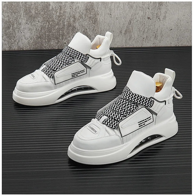 High top White Sneakers Best selling Mens Sneakers With Anti slip Wear resistant Properties Increasing Height by 6 Centimeters