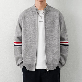 High End Men's Round Neck Knit Cardigan Autumn Winter Simple Casual Design Luxury Brand Classic Striped Fashion Korean Sweater