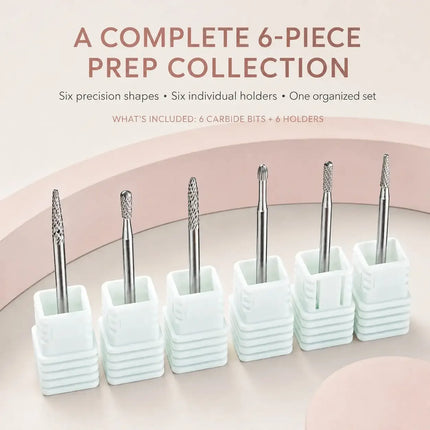 6PCS Tungsten Carbide Nail Drill Bit Set for Cuticle Prep, Professional Manicure Bits for Sidewalls, Dead Skin and Nail Surface Cleaning, with Individual Storage Bases, Salon Nail Art Tools