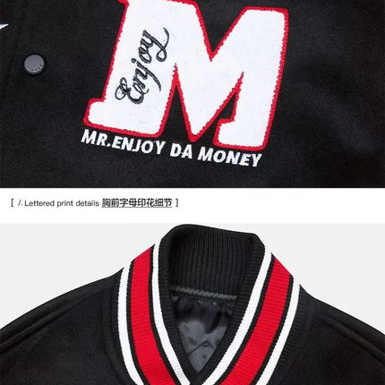 Bomber Jacket Men Women Flocking Hip Hop Loose Casual Patchwork Coat Unisex Embroidery High Street Varsity Baseball Outwear 2023