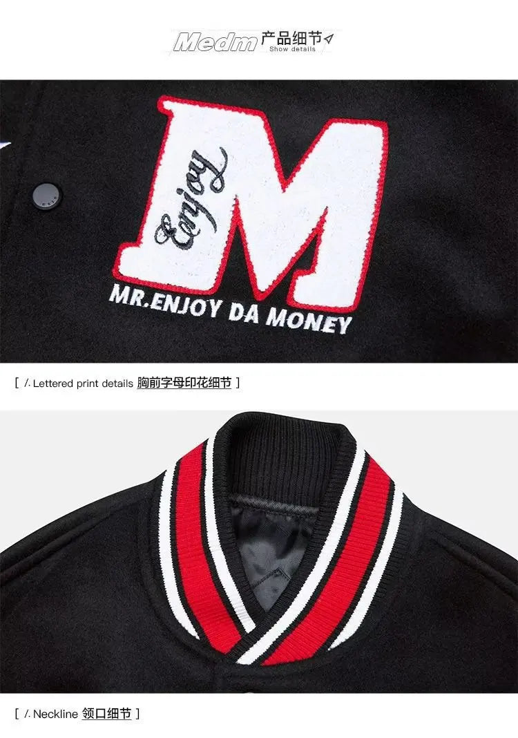 Bomber Jacket Men Women Flocking Hip Hop Loose Casual Patchwork Coat Unisex Embroidery High Street Varsity Baseball Outwear 2023