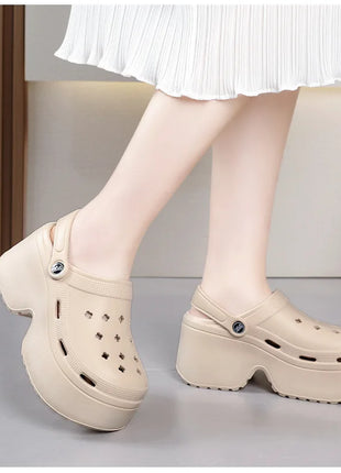 Sandali da Donna con Tacco Alto 9CM, Nuove Ciabatte Estive 2024, Scarpe da Spiaggia e Giardino con Suola Morbida, Impermeabili, Scarpe Forate da Donna per Esterni