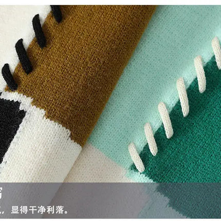 Autumn Winter Warm Mens Knitted Sweaters Fashion Patchwork O Neck Knit Pullovers Korean Streetwear Pullover Casual Mens Clothing