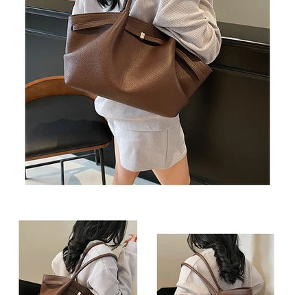 Nuove Borse a Spalla di Lusso 2026 con Motivo Lychee, in Pelle PU Tinta Unita, Borse da Donna di Grande Capacità, Borsa Tote da Viaggio