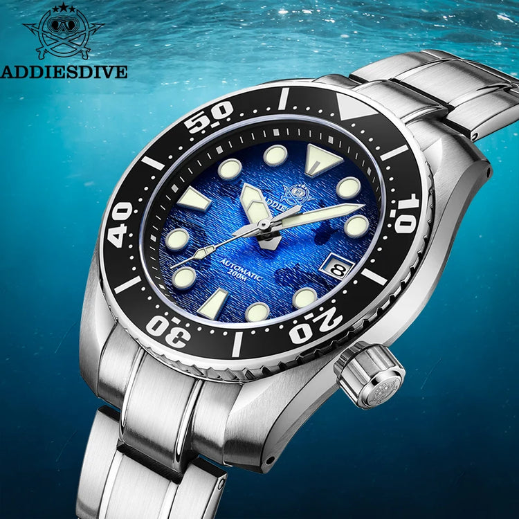 ADDIESDIVE Watches For Men Sapphire Luxury NH35 Mechanical Wristwatch 200m Waterproof Ceramic Bezel BGW9 Luminous Diving Watch