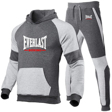 Everlast 2025 Spring Autumn Men's New Hight Quality Hoodies Sweatshirts Cotton Tops+Sweatpants Sports Running Two Pieces Sets PlatiNum