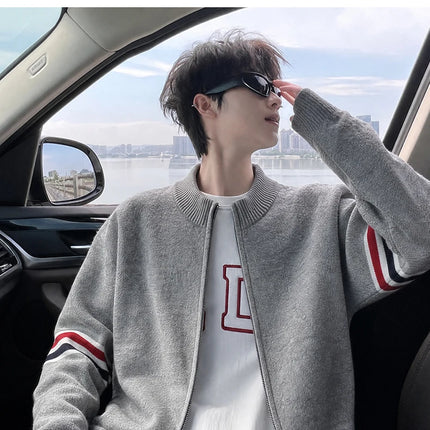 High Quality Fashion Knitted Jacket Men New color blocked striped designer brand casual sweater cardigan autumn warm thick coat