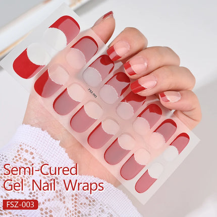 1Sheet Cured Gel Nail Strips Sticker Long-Lasting Nail Polish Strips Wraps Full Cover Gel Nail Art Stickers UV/LED Lamp Required