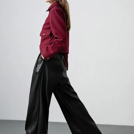 KONDALA Red Bordeaux Loose Jakcets Women Zipper Pockets Short Coats Fashion 2025 Autmn Elegant Bomer Jackets Elegant Outwears