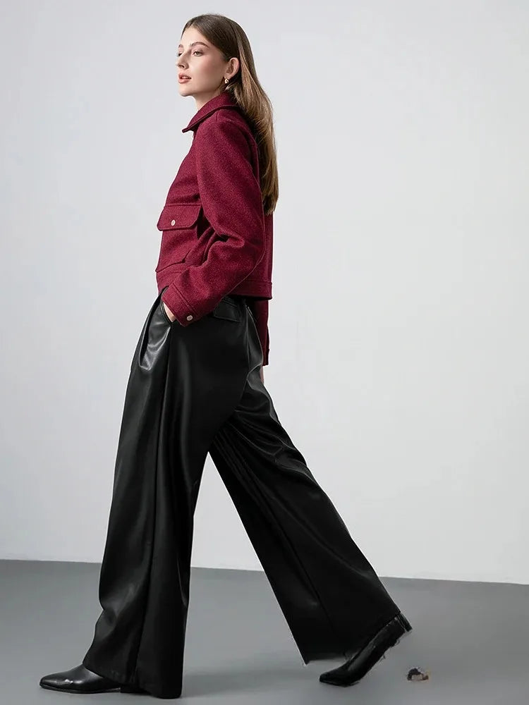 KONDALA Red Bordeaux Loose Jakcets Women Zipper Pockets Short Coats Fashion 2025 Autmn Elegant Bomer Jackets Elegant Outwears