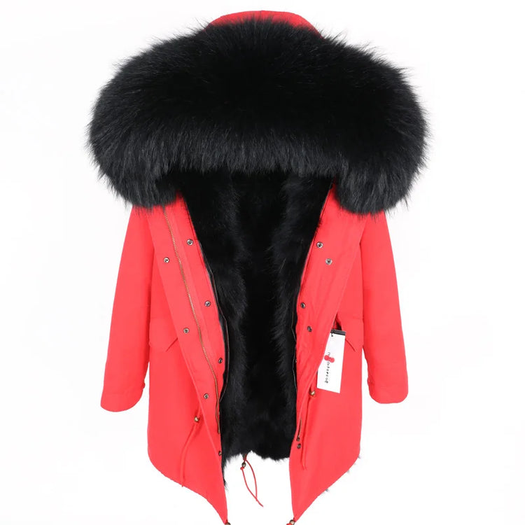 Maomaokong Natural Fur Lining Real Fur Coat Winter Jacket Women Raccoon Fur Collar Warm Thick Parkas Female Clothing