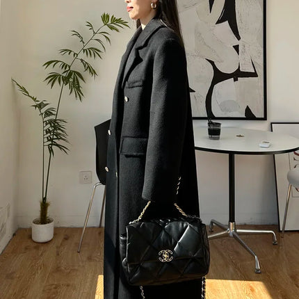 High-end Thick Double-sided Wool Coat Female Fashion Long  Autumn Winter Lapel Double Breasted Wool Coat Women Loose Outerwear