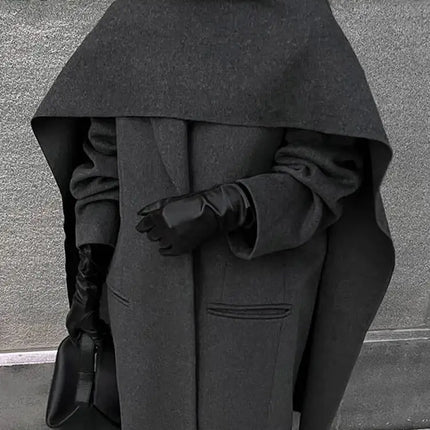 Elegant Big Scarf Collar Women's Coat Fashion Double Breasted Pockets Overcoats 2026 Autumn New High Street Oversize Outerwears