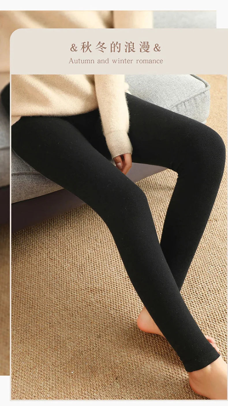 Adult Winter Thermal Thickened High-Waist Wool Leggings Pure Wool Base Layer Knit Pants Thigh-High Tights for Autumn
