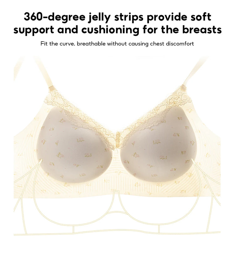 FallSweet French Floral Wireless Push Up Bra for Women Sweet Lace Bralette with Small Breasts Anti-sagging Brassiere Lingerie