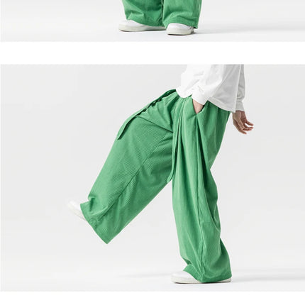 Pantaloni di velluto a coste da uomo 2025Autunno Inverno Caldo Casual Pantaloni comodi Stili giapponesi Harun Pantaloni da uomo oversize a gamba larga in tinta unita