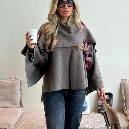 Ladies Autumn Winter Jacket Women Casual Commuter Coat Knitted Loose Oversize Coat Asymmetric Elegant Split Chic Scarf Jacket