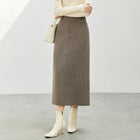 SENTUBILA Straight Wool Skirt Women 2025 Winter Vintage Elegant Tweed High-waist Slit-hem Temperament Long Skirts 144Q56942 PlatiNum