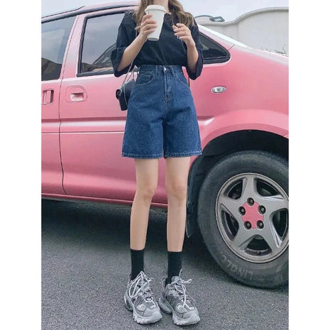 Ladies High Waist Wide Leg Denim Shorts Retro Blue A-Line Slim Fit Spring Summer Womens Casual Clothing 2026 PlatiNum
