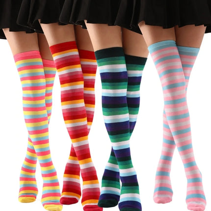 Calze sopra il ginocchio da donna, calze a righe colorate alla moda Cosplay calze alte alla coscia calze lunghe per stivali regali