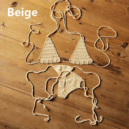 Set Bikini Lavorato a Mano all'Uncinetto, Costume da Bagno Sexy da Donna, Stile Bohémien, Attrezzatura da Nuoto in Cotone, Accessori Sportivi PlatiNum