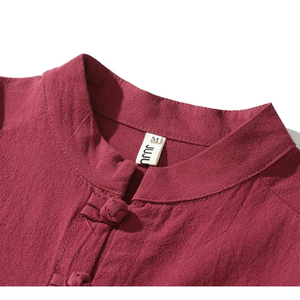 Camicie da Uomo Ricamate in Stile Cinese Retrò, Traspiranti in Lino, Comode, Casual Kung Fu, Abito Tang con Colletto Rialzato