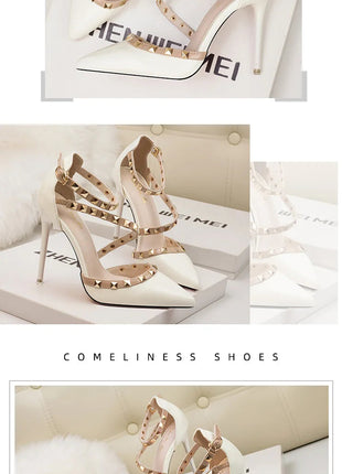 Scarpe tacco alto da donna estive in Europa e America Moda punta a punta bocca superficiale rivetto scava fuori sandali a spillo da discoteca platinumshop