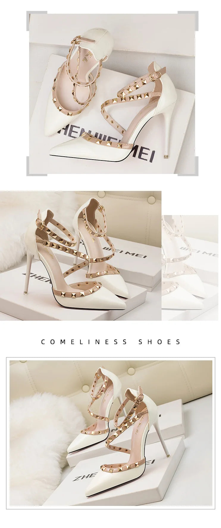 Scarpe tacco alto da donna estive in Europa e America Moda punta a punta bocca superficiale rivetto scava fuori sandali a spillo da discoteca platinumshop