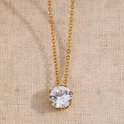 E.B.belle  Stainless Steel PVD Plated 3A Zircon Stone Crown Pendant Necklace Ladies Minimalist Weddng Party Crystal Necklace PlatiNum