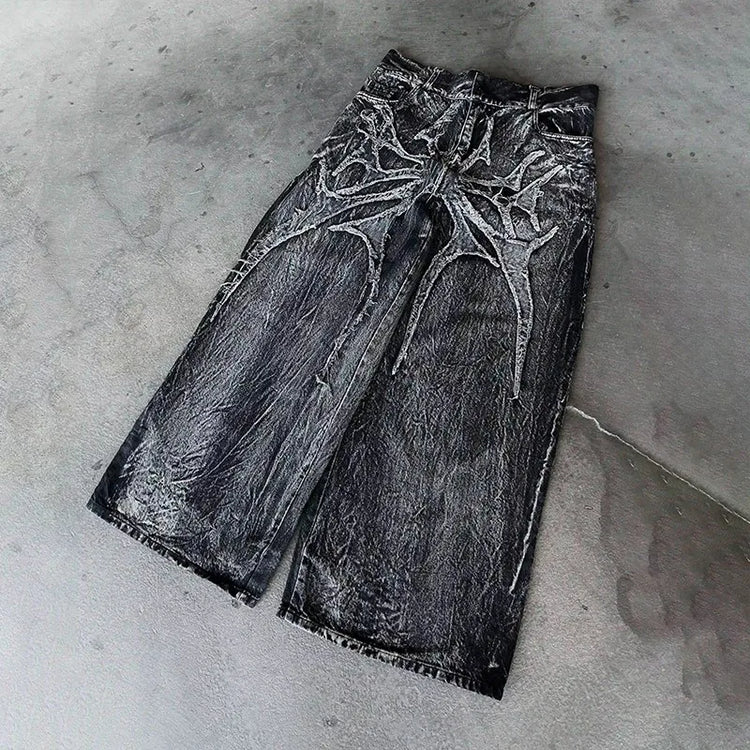 Y2K Retro Oversize Baggy Pantaloni lavabili unisex Phantom Jeans Uomo High Street Spider Toppa ricamata Hip Hop Streetwear Gotico