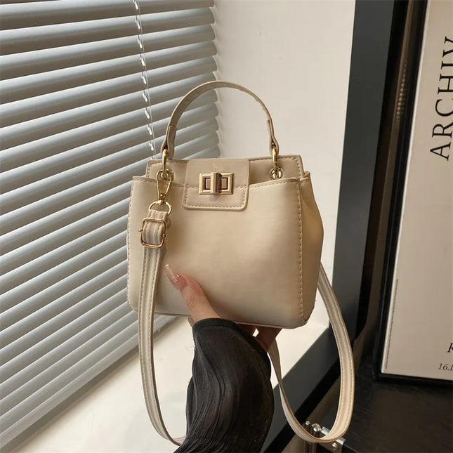 Elegante Mini Borsa a Tracolla con Manico Superiore, Chiusura Dorata, Versatile Borsa in Finta Pelle Scamosciata e Pelle per Uso Quotidiano Femminile