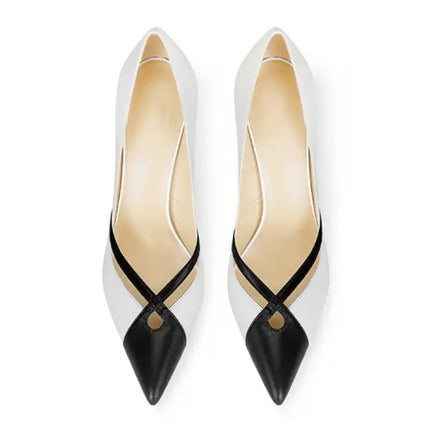 Scarpe da banchetto slip-on con tacco alto in pelle bianca opaca patchwork con punta a punta e tacchi a spillo bassi platinumshop