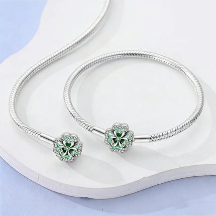 Nuovo Bracciale Originale in Argento 925 con Quadrifoglio Portafortuna e Catena a Serpente, Adatto per Gioielli Fai-da-Te da Donna PlatiNum