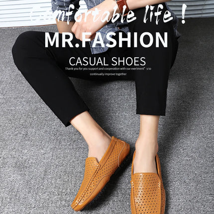 Mocassini da Uomo Estivi 2026 in Vera Pelle di Lusso, Scarpe Casual Traspiranti con Intaglio, Slip-on da Guida
