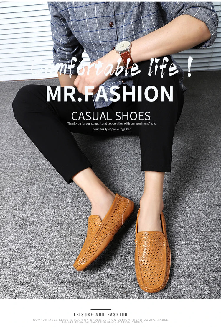 Mocassini da Uomo Estivi 2026 in Vera Pelle di Lusso, Scarpe Casual Traspiranti con Intaglio, Slip-on da Guida