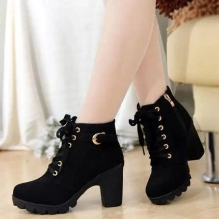2025 New Spring Winter Fashionable Versatile Women Boots Lace-up Fashionable Versatile Ladies Shoes Comfortable High Heels Boots