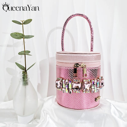 Queena Yan Nigerian-Inspired Rhinestone High Heels With Colourful Bucket Bag Fashionable Womens Footwear And Accessories Set