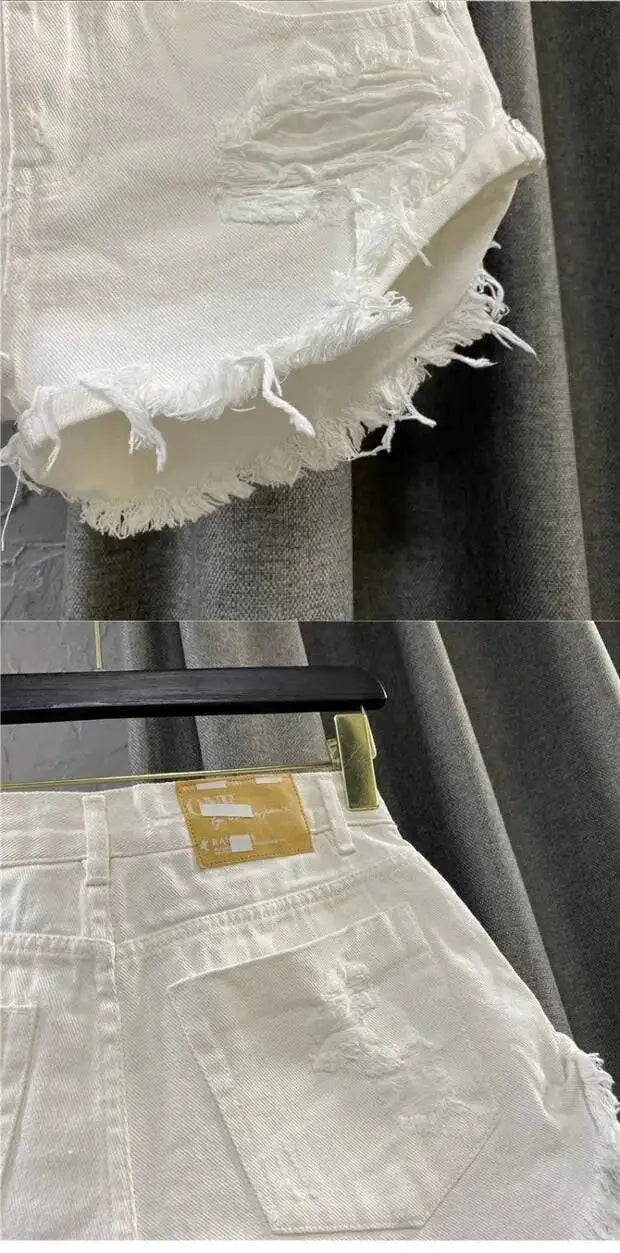 Nuovi Shorts Estivi da Donna 2026 in Denim Bianco, Stile A-Line Strappato a Gamba Larga, Hot Pants Casual alla Moda Streetwear per Ragazze