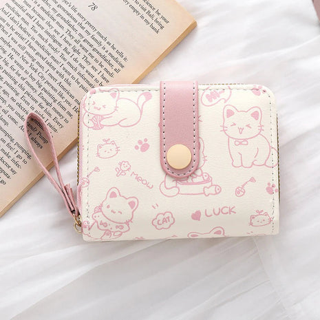 2026Cute Cat Wallets for Women Card Holder Small Purses with Zip Coin Pocket High Quality Square Hand Bags PlatiNum