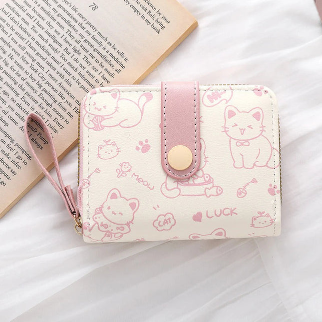 2026Cute Cat Wallets for Women Card Holder Small Purses with Zip Coin Pocket High Quality Square Hand Bags PlatiNum