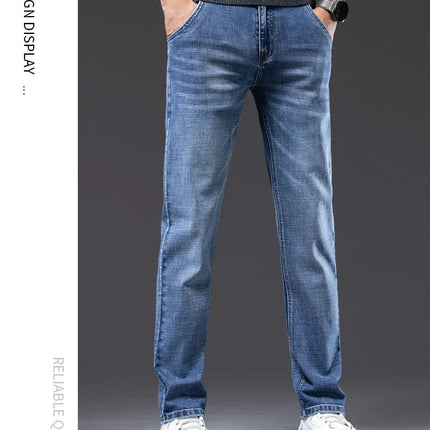 Autumn Men's Business Straight Fit Jeans Vintage Blue Smoke Gray Stretch Trousers Soft Comfortable Fabric Denim Pants Male PlatiNum