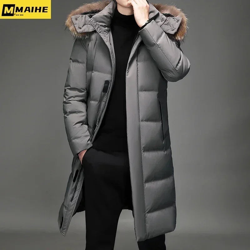 Piumino ispessito da uomo -30 Piumino caldo invernale 2024 Nuovi uomini Moda lungo piumino con cappuccio anatra bianca Parka Plus Size 5XL